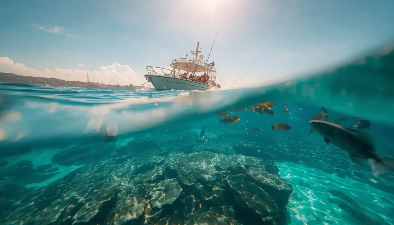 Glass-bottom boat gliding over a coral reef off the Hikkaduwa coast