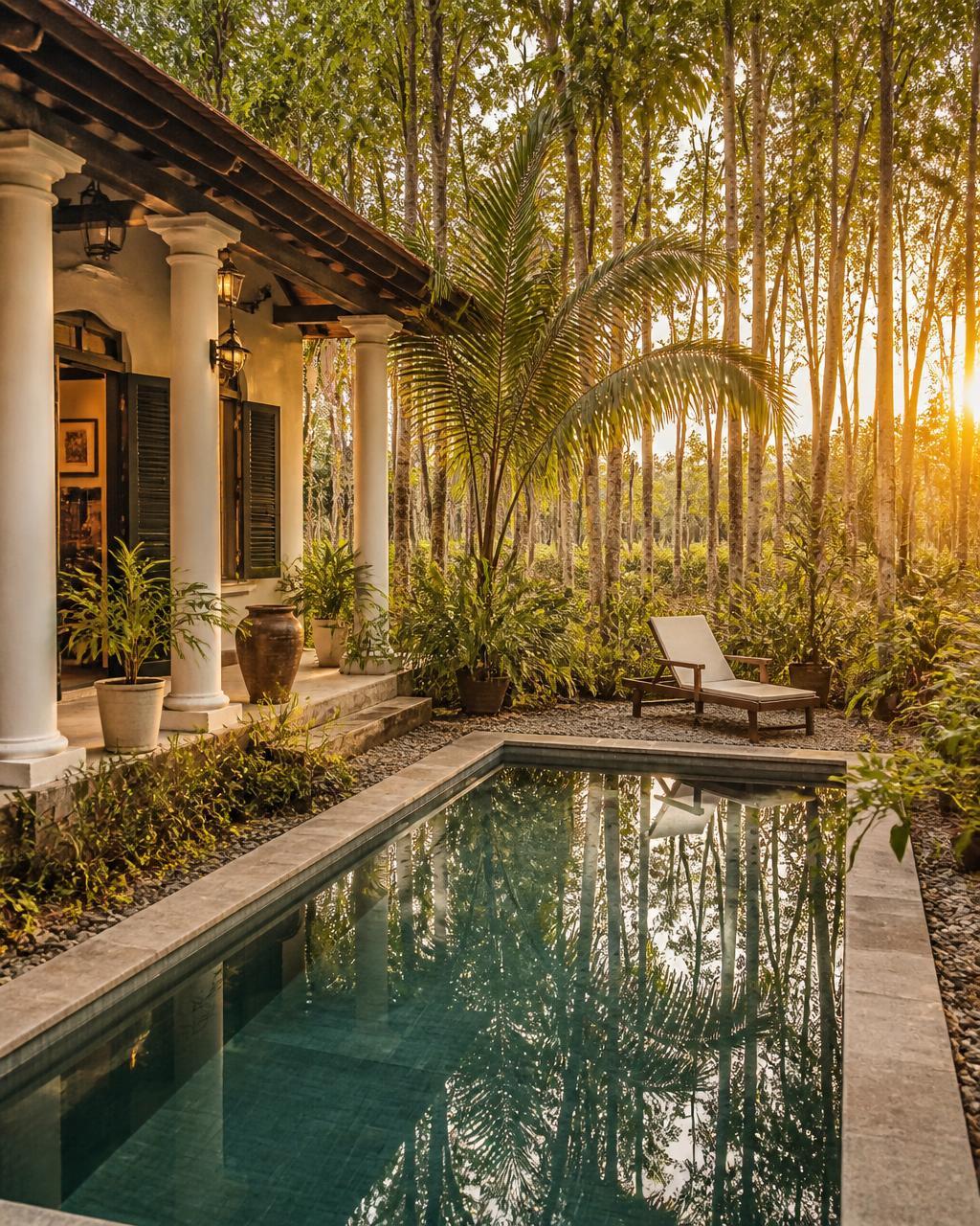 Villa exterior veranda in soft afternoon light